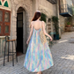 Vintage Floral Spaghetti Strap Design Elegant Beach Holiday Sleeveless Summer Dress D1729