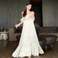 Vintage Ivory Strapless Ruffled Hem Design Elegant Beach Holiday A-Line Sleeveless Summer Dress D1728