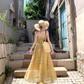 Vintage Yellow Bohemian Style Design Elegant Beach Holiday A-Line Sleeveless Halter Dress Summer Dress Party Dress D1727