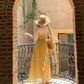 Vintage Yellow Bohemian Style Design Elegant Beach Holiday A-Line Sleeveless Halter Dress Summer Dress Party Dress D1727