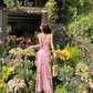 Vintage Pink Floral Irregular Hem Design Elegant Beach Holiday A-Line Sleeveless Halter Dress Summer Dress Party Dress D1726