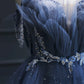 Vintage Blue Beaded Design Elegant A-Line Chiffon Tulle Evening Dress Prom Dress D1602