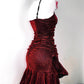 Retro Glitter Burgundy Spaghetti Strap 18th Birthday Party Dress Homecoming Dress D1527