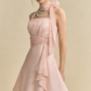 Retro Pink Design Halter Dress A-line Chiffon Elegant Homecoming Dress Birthday Dress Party Dress D1652