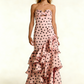 Retro Polka Dots Sweetheart Layers Langes Ballkleid Schickes Abendkleid, D657