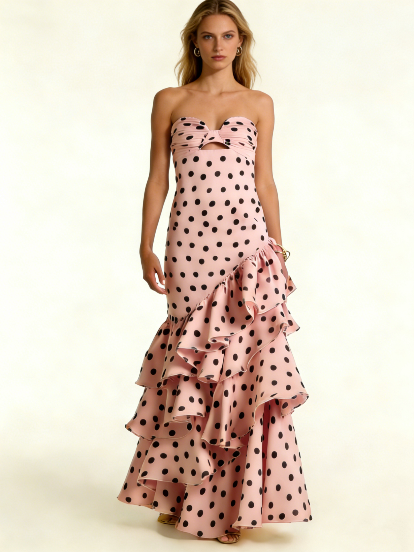 Retro Polka Dots Sweetheart Layers Langes Ballkleid Schickes Abendkleid, D657