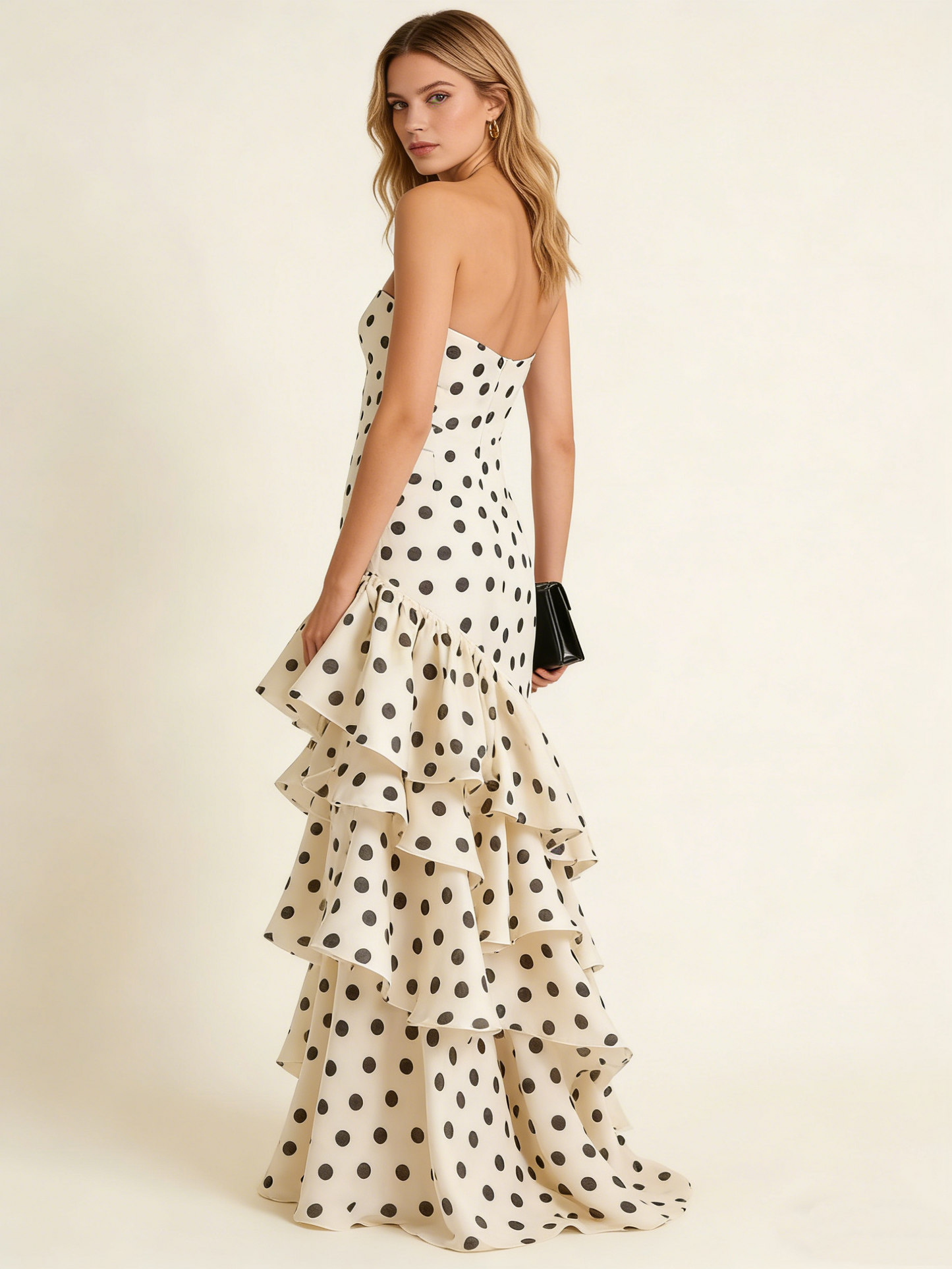 Retro Polka Dots Sweetheart Layers Langes Ballkleid Schickes Abendkleid, D657