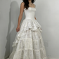 Retro Spaghettiträger A-Linie Spitze Rüschen Vintage Brautkleid Abendkleid, D862