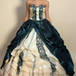 Retro Teal Sweetheart A-Line Satin Quinceanera Dress Birthday Ball Gown, D839