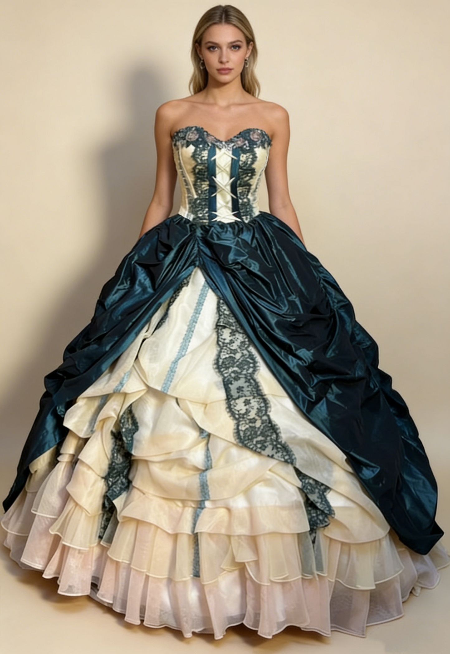 Retro Teal Sweetheart A-Line Satin Quinceanera Dress Birthday Ball Gown, D839