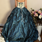 Retro Teal Sweetheart A-Line Satin Quinceanera Dress Birthday Ball Gown, D839