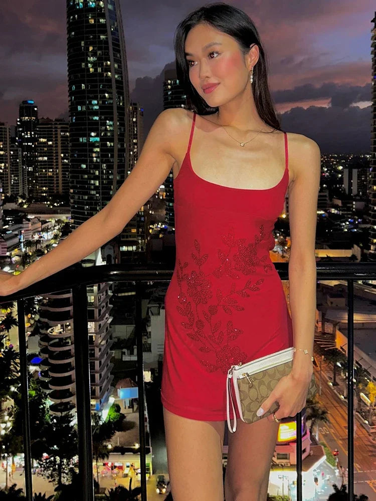 Beauty Homecoming Dress Spaghetti Strap Rinestone Back to School Outfits Party Dress D7043