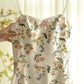 Vintage Beige Spaghetti Strap Floral Applique Design Elegant A-Line Evening Dress Prom Dress D1581