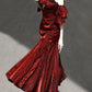 Vintage Burgundy Spaghetti Strap Mermaid Design Elegant Satin Evening Dress Prom Dress D1579