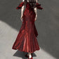 Vintage Burgundy Spaghetti Strap Mermaid Design Elegant Satin Evening Dress Prom Dress D1579