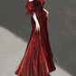 Vintage Burgundy Spaghetti Strap Mermaid Design Elegant Satin Evening Dress Prom Dress D1579