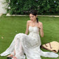 Floral Ruffle Design Halter Dress Elegant A-line Chiffon Evening Party Dress D1599