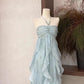 Floral Ruffle Design Halter Dress Elegant A-line Chiffon Evening Party Dress D1599