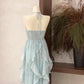 Floral Ruffle Design Halter Dress Elegant A-line Chiffon Evening Party Dress D1599