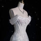 Elegant Sparkling Sequin Mermaid Design Off-the-shoulder Princess Wedding Dress, D1589