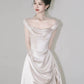 Retro Off-the-shoulder Floor Length Design Elegant Satin A-Line Wedding Dress, D1585