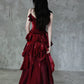 Retro Spaghetti Strap Irregular Ruffled Detachable Rose Design Elegant Satin Evening Dress Prom Dress D1583