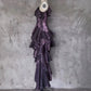 Retro Spaghetti Strap Irregular Ruffled Detachable Rose Design Elegant Satin Evening Dress Prom Dress D1583