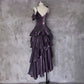 Retro Spaghetti Strap Irregular Ruffled Detachable Rose Design Elegant Satin Evening Dress Prom Dress D1583