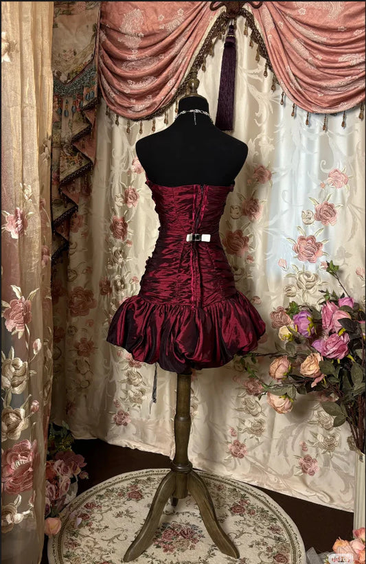 Vintage Burgundy Sheath Strapless 16th Birthday Dress Party Dresses Homecoming Dress D1533