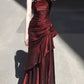 Vintage Burgundy Spaghetti Strap Ruffle Design Elegant A-line Evening Dress Prom Dress D1600