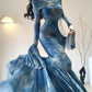 Vintage Blue Off-the-shoulder Floral Design Elegant Mermaid Chiffon Evening Dress Prom Dress D1596
