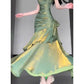 Vintage Green Spaghetti Strap Ruffle Design Elegant A-line Satin Evening Dress Prom Dress D1598