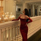 Vintage Red Spaghetti Strap Gloves Design Elegant Sheath Evening Dress Prom Dress D1580