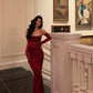 Vintage Red Spaghetti Strap Gloves Design Elegant Sheath Evening Dress Prom Dress D1580