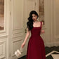 Retro Burgundy Maxi Length Design Elegant A-Line Evening Dress Prom Dress D1582