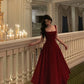 Retro Burgundy Maxi Length Design Elegant A-Line Evening Dress Prom Dress D1582