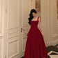 Retro Burgundy Maxi Length Design Elegant A-Line Evening Dress Prom Dress D1582