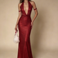 Sexy Red Deep V Neck Mermaid Long Evening Party Dresses Birthday Outfits, D1065