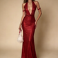 Sexy Red Deep V Neck Mermaid Long Evening Party Dresses Birthday Outfits, D1065