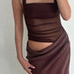 Simple Dark Khaki Halter Dress Design A-line Tulle Women Party Dress, D1407