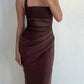 Simple Dark Khaki Halter Dress Design A-line Tulle Women Party Dress, D1407