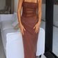 Simple Dark Khaki Halter Dress Design A-line Tulle Women Party Dress, D1407