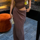 Simple Dark Khaki Halter Dress Design A-line Tulle Women Party Dress, D1407