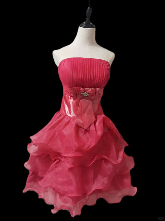 New Homecoming Dress Strapless Cascade Bowknot Rinestone Back to School Outfits Party Dress D6890
