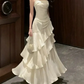 Spaghetti Straps Sheath Chiffon White Long Party Dress Birthday Outfits MD7659
