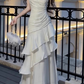 Spaghetti Straps Sheath Chiffon White Long Party Dress Birthday Outfits MD7659