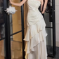 Spaghetti Straps Sheath Chiffon White Long Party Dress Birthday Outfits MD7659