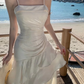 Spaghetti Straps Sheath Chiffon White Long Party Dress Birthday Outfits MD7659
