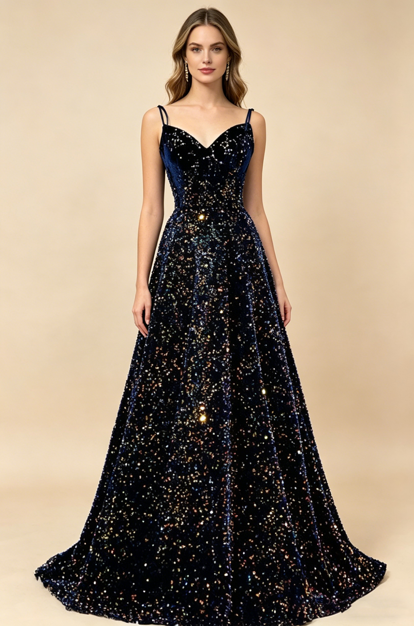 Sparkly Long A-line Lace Up Back Evening Prom Dresses Party Dress M1041