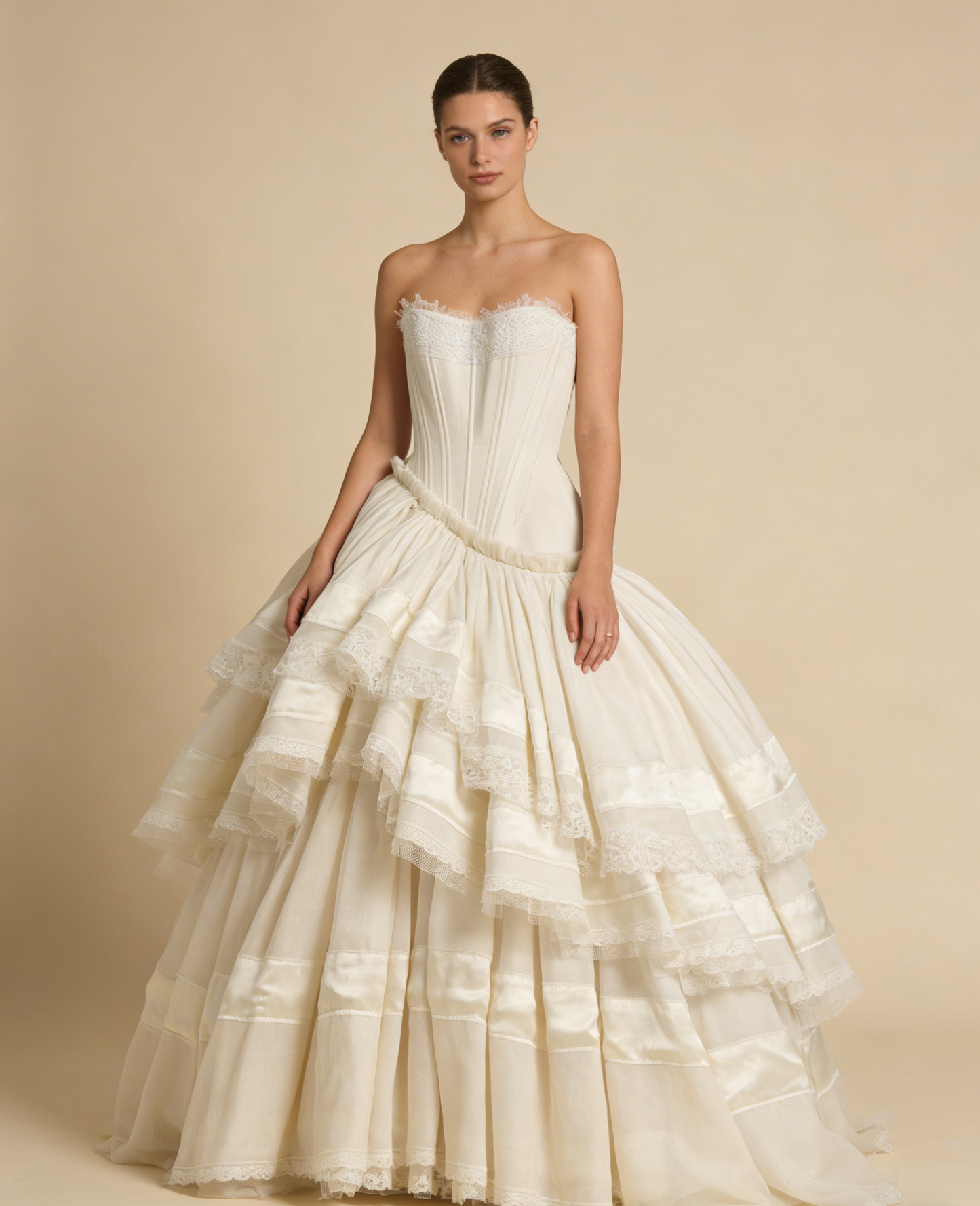 Strapless A-Line Lace Long Party Dress Vintage Wedding Dress Bridal Dress Prom Dress, D983